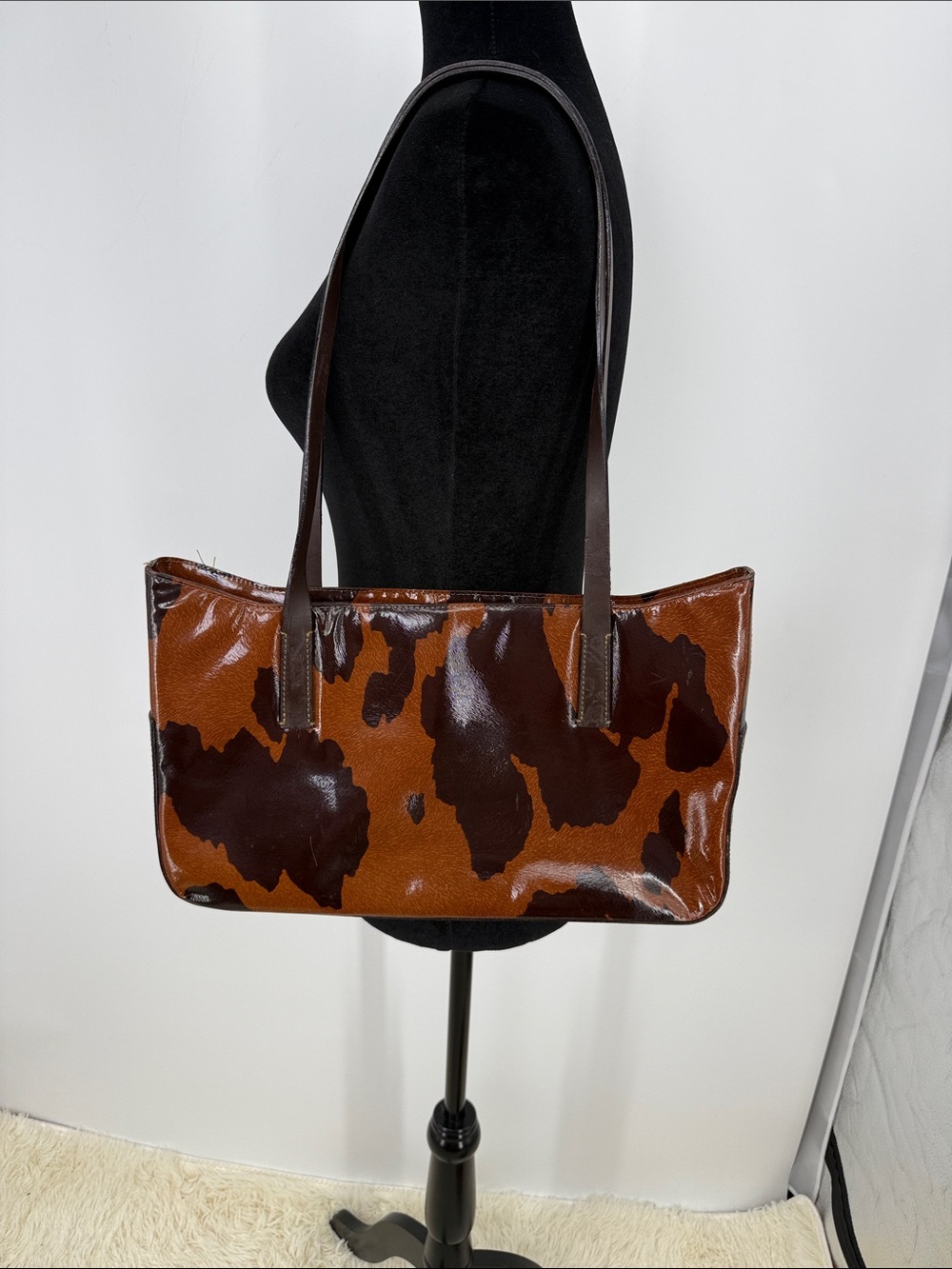 Y2K Francesco Biasia Patent Leather Cowhide-Print Shoulder Bag